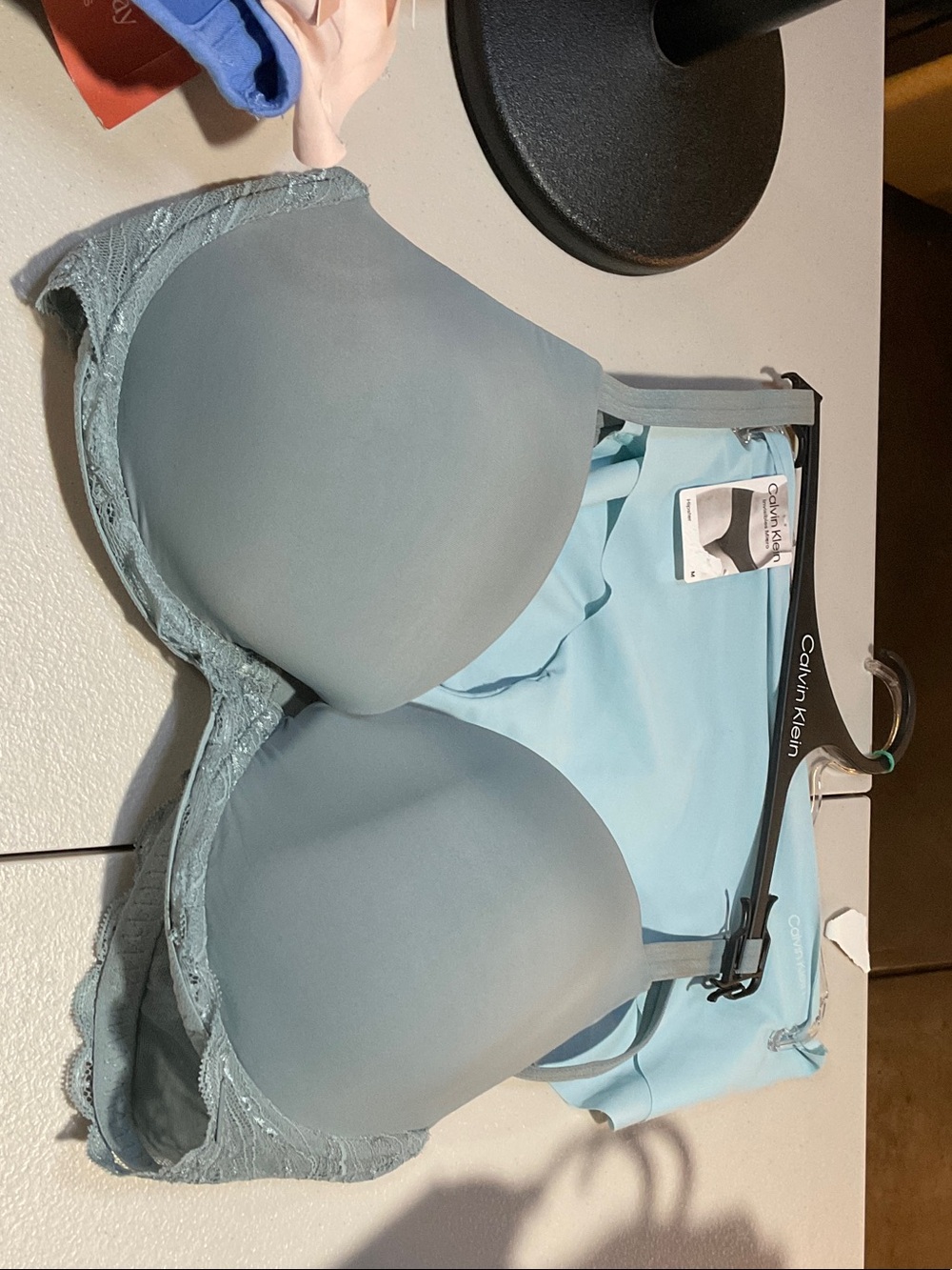 Calvin Klein Pale Blue Lace-Trim Molded T-Shirt Bra